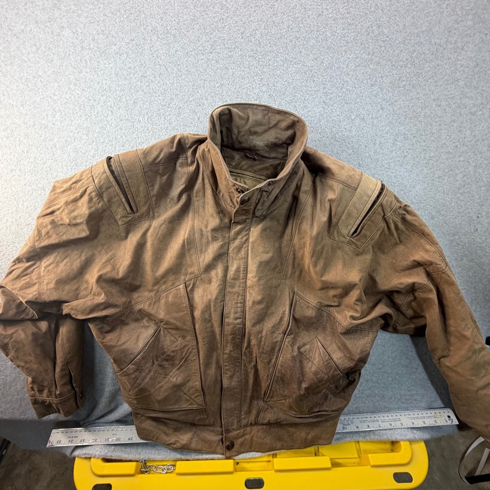 Adventure Bound Originals Brown Leather Thinsulate Bomber Jacket Mens Large L